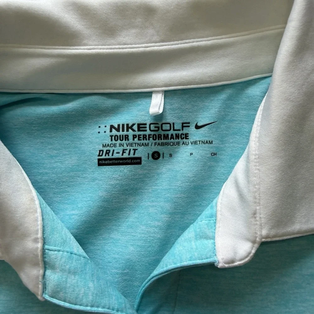 Nike Golf Size‎ S Dri Fit Tour Performance Polo Shirt White Blue Womens Preppy